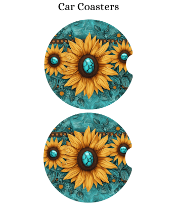 Turquoise Sunflowers - Car Coaster