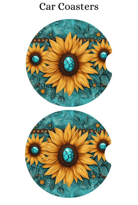 Turquoise Sunflowers - Car Coaster