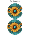 Turquoise Sunflowers - Car Coaster