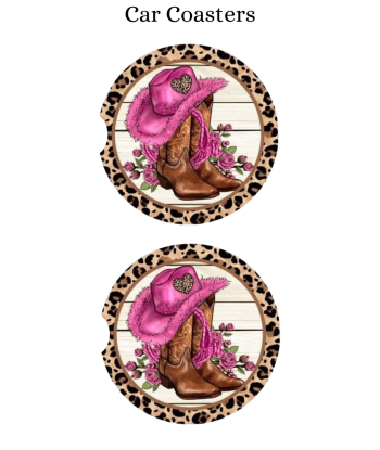 Leopard Pink Cowgirl - Car Coaster