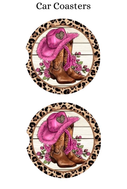 Leopard Pink Cowgirl - Car Coaster