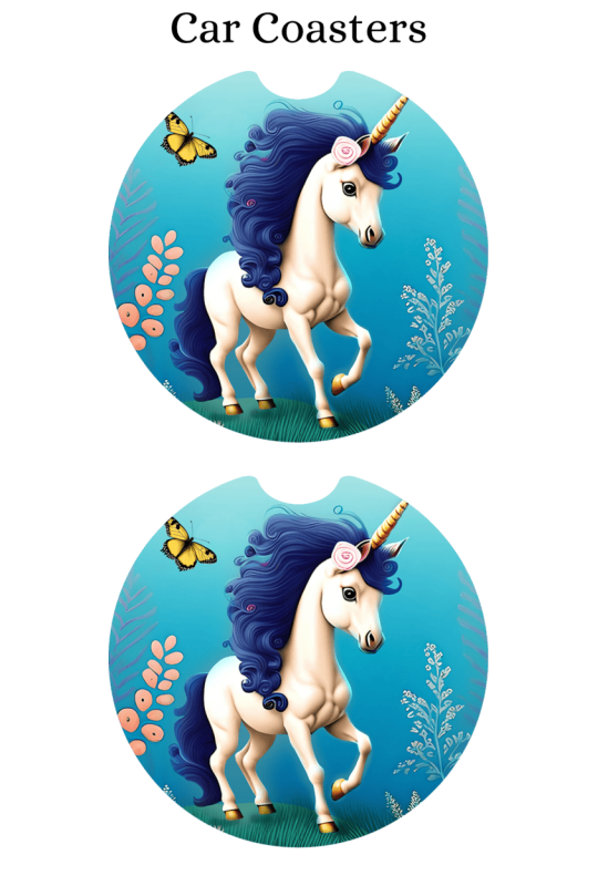 Magical Unicorn Blue - Car Coaster