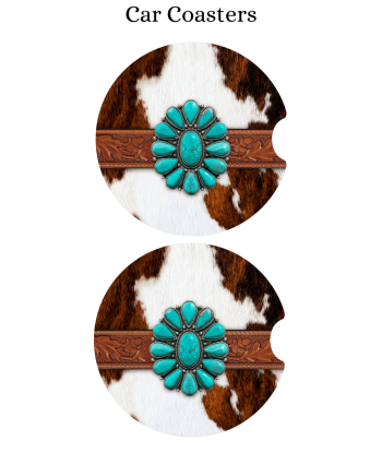 Cowhide Turquoise - Car Coaster