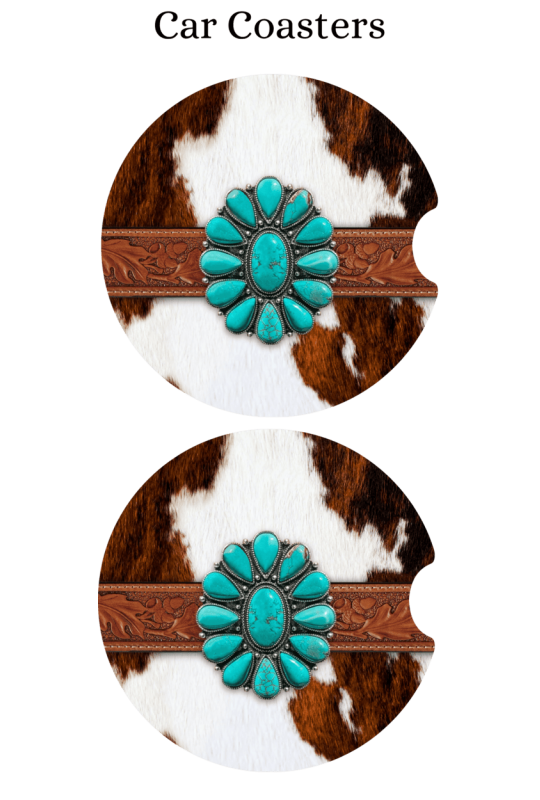 Cowhide Turquoise - Car Coaster