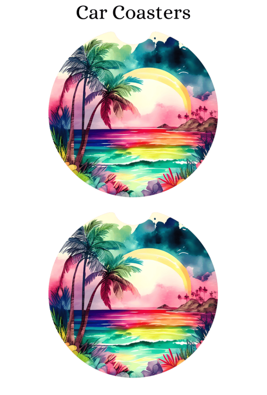 Watercolor Beach Sunset - Car Coaster