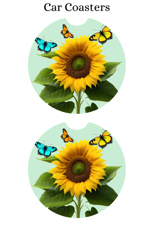 Sunflower Butterflies - Car Coaster