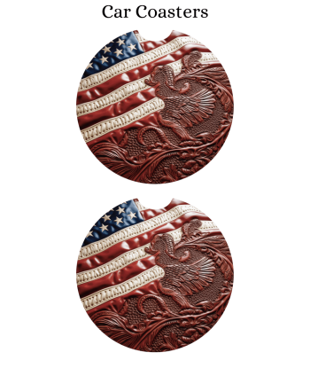 Tooled Leather Flag Usa - Car Coaster