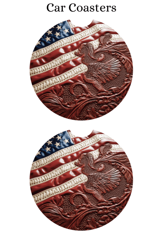 Tooled Leather Flag Usa - Car Coaster