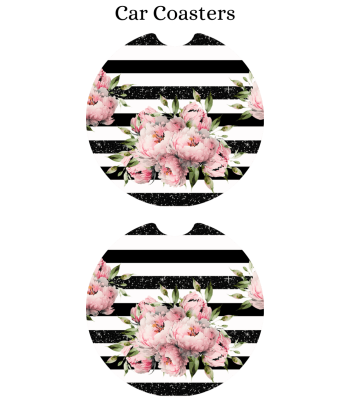 Pink Floral Stripes - Car Coaster