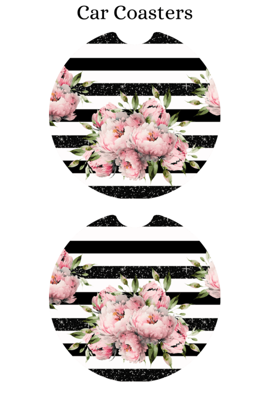 Pink Floral Stripes - Car Coaster