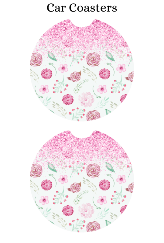 Faux Glitter Roses Pink - Car Coaster