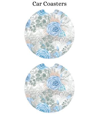 Floral Blue Silver - Car Coaster