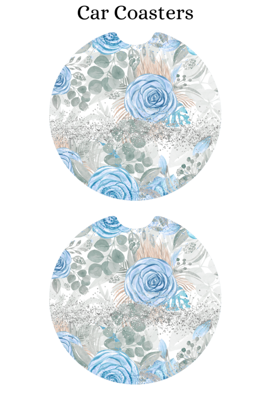 Floral Blue Silver - Car Coaster