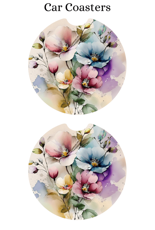 Watercolor Wildflower Bouquet - Car Coaster