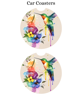 Floral Hummingbird Watercolor - Car Coaster