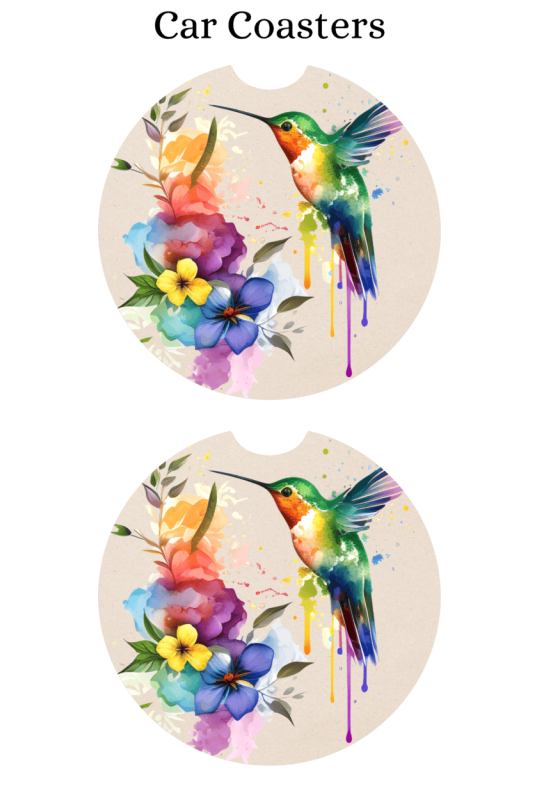 Floral Hummingbird Watercolor - Car Coaster