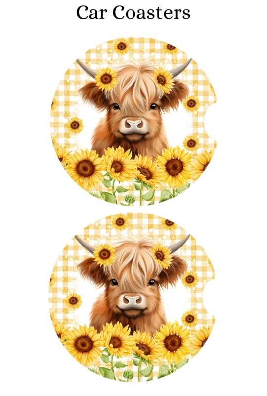 Sunflower Highland Cow - Car Coaster