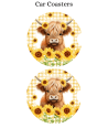 Sunflower Highland Cow - Car Coaster