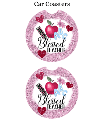 Blessed Teacher Faux Glitter - Car Coaster