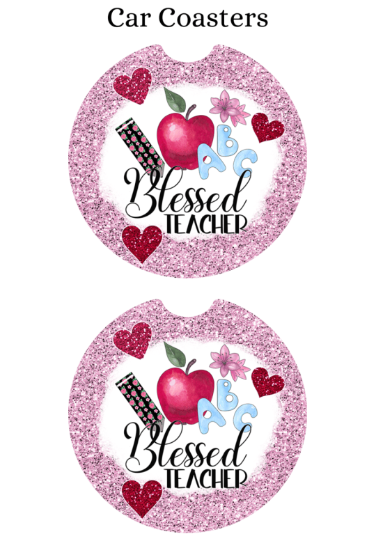 Blessed Teacher Faux Glitter - Car Coaster