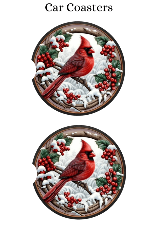 Red Cardinal Winter - Car Coaster