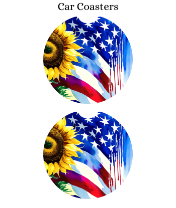 Usa Flag Sunflower - Car Coaster