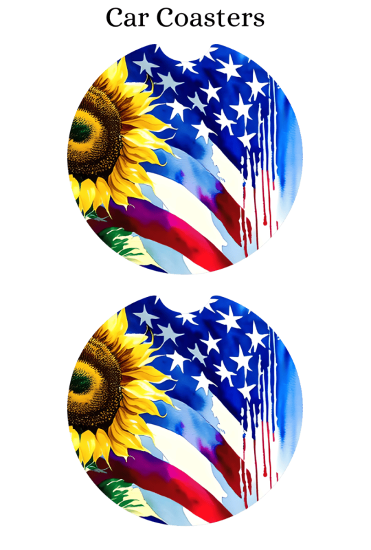 Usa Flag Sunflower - Car Coaster