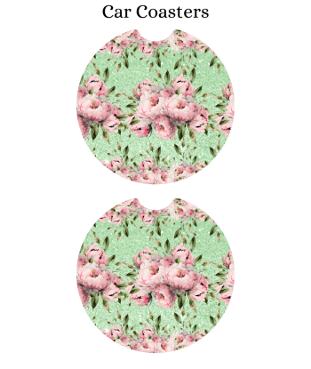 Pink Floral Mint - Car Coaster