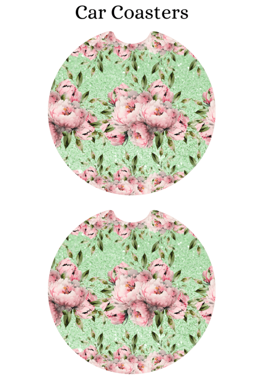 Pink Floral Mint - Car Coaster