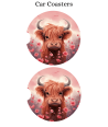 Pink Highland Cow - Car Coaster