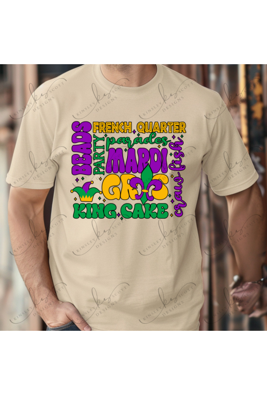 Retro Mardi Gras Words - Adult