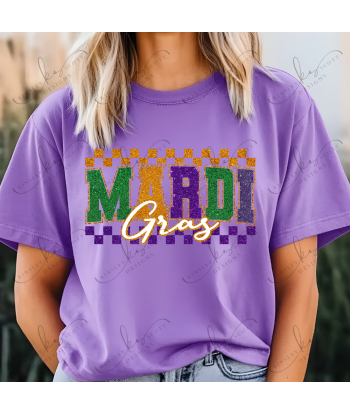 Retro Check Mardi Gras Glitter - Adult