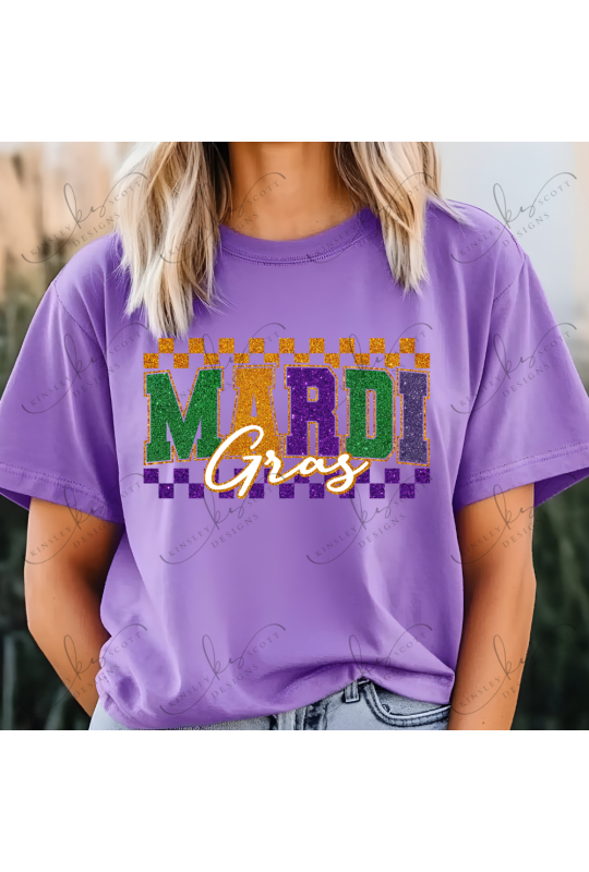 Retro Check Mardi Gras Glitter - Adult