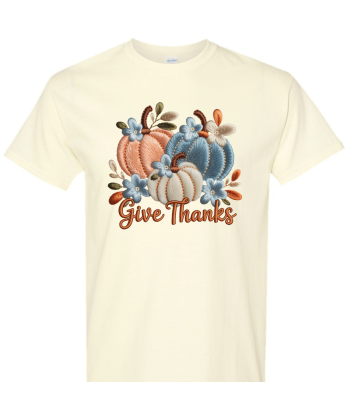 Give Thanks Blue Faux Embroidery - Adult