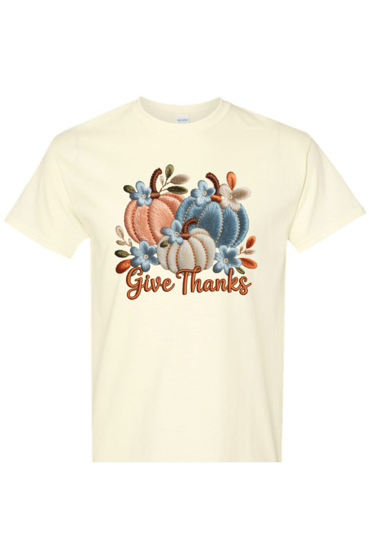 Give Thanks Blue Faux Embroidery - Adult