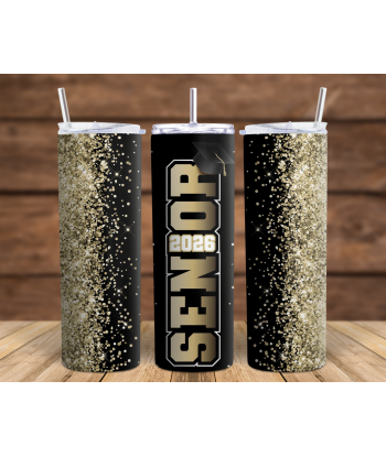 Senior Blk Gold Glitter - Skinny Tumbler