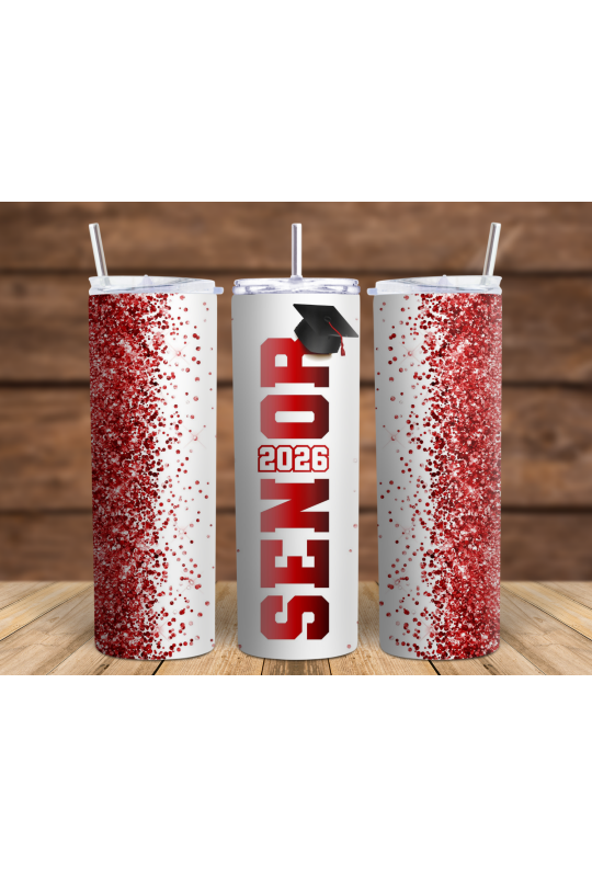 Senior Red Glitter - Skinny Tumbler