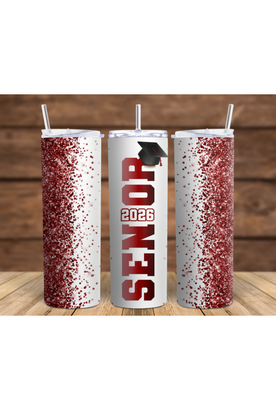 Senior Crimson Glitter - Skinny Tumbler