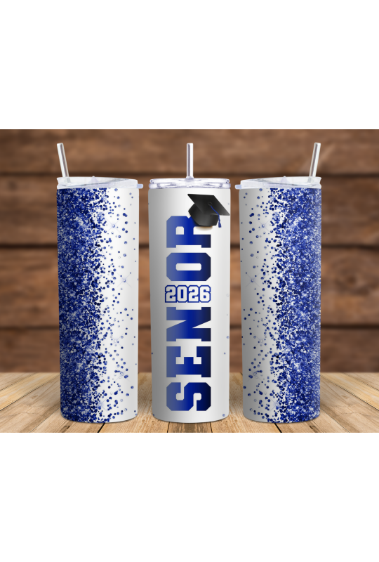 Senior Blue Glitter - Skinny Tumbler