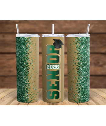 Senior Gold Green Glitter - Skinny Tumbler