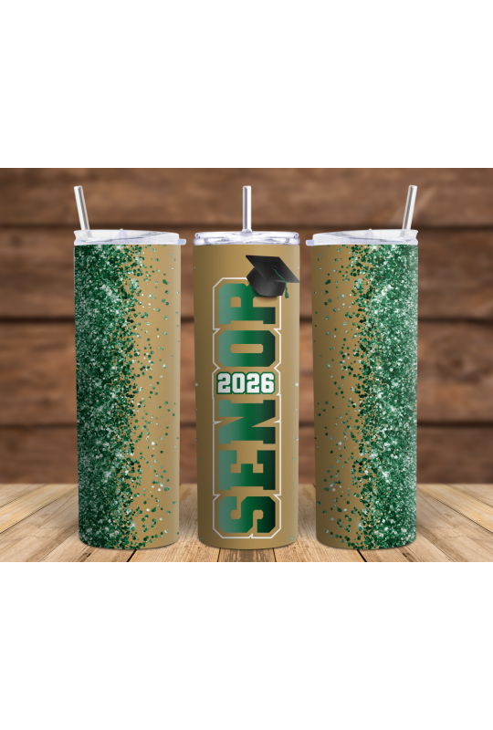 Senior Gold Green Glitter - Skinny Tumbler