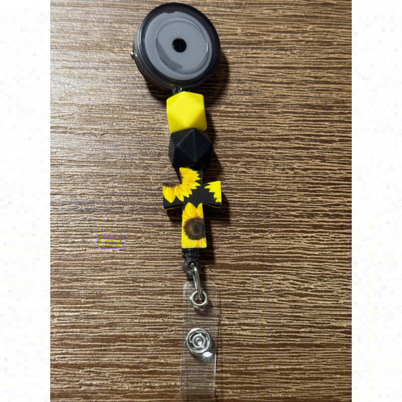 Sunflower Cross - Beaded ID Badge Reel