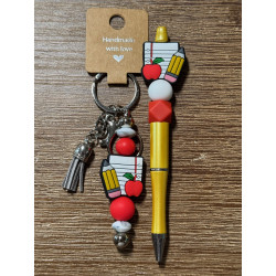 School Supplies Marbled - Beaded Keychain