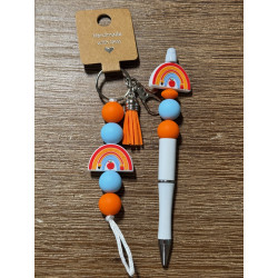 School Supplies Rainbow Orange - Beaded Keychain