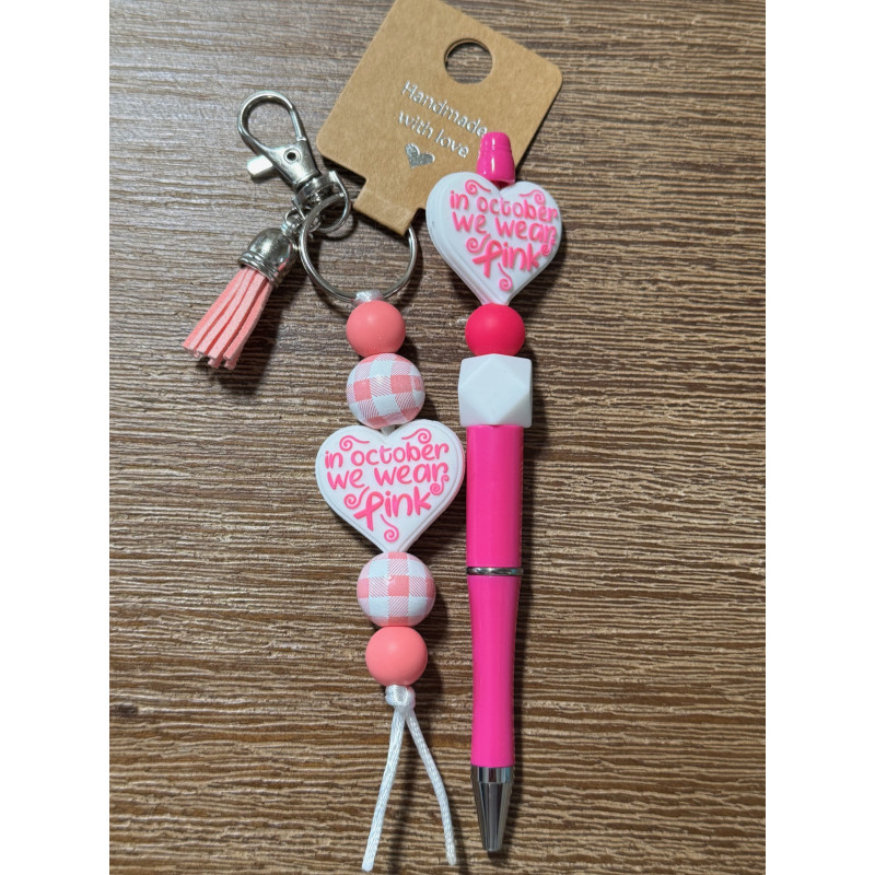 Breast Cancer Heart Checkered - Beaded Keychain