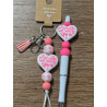 Breast Cancer Heart - Beaded Keychain