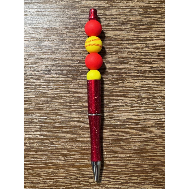 Red Yellow Softball - Beaded Ink Pen