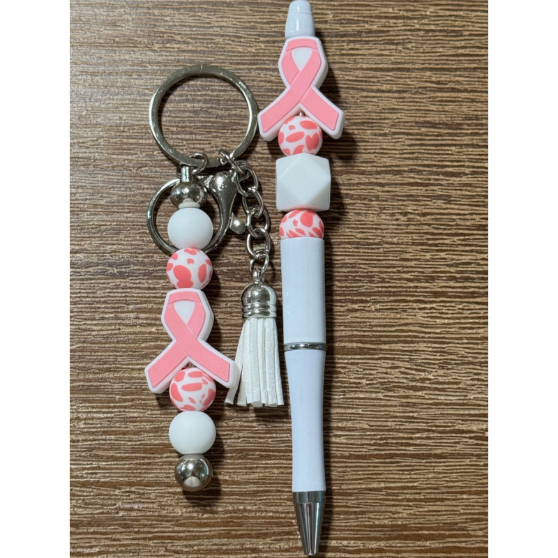 Breast Cancer Ribbon Leopard - Beaded Ink Pen