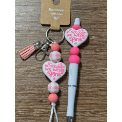 Breast Cancer Heart White - Beaded Ink Pen