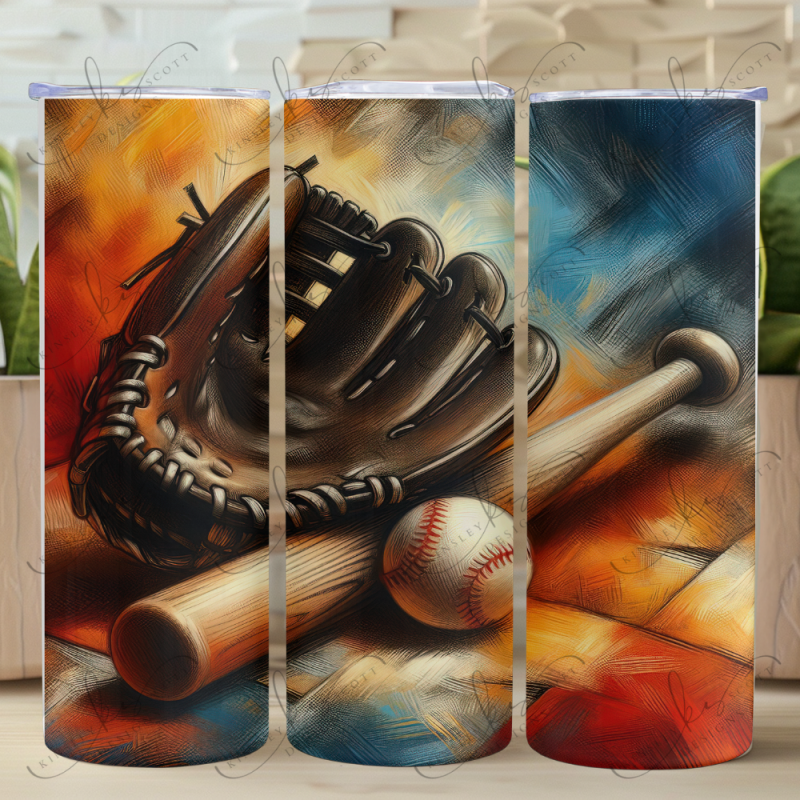 Baseball Watercolor - Skinny Tumbler